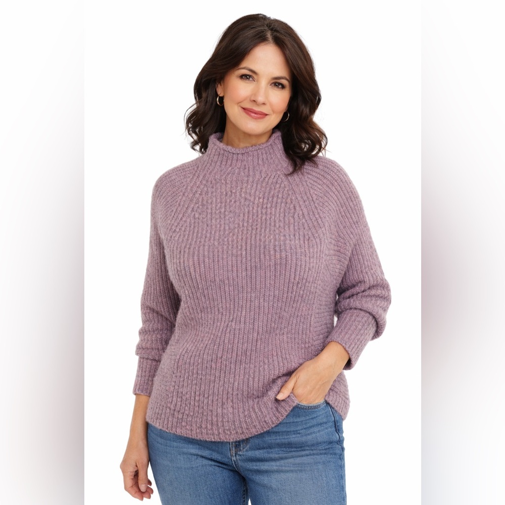 Chico’s Size 0 Mock Neck Chunky Knit Sweater Petite Cozy Lavender Pullover
